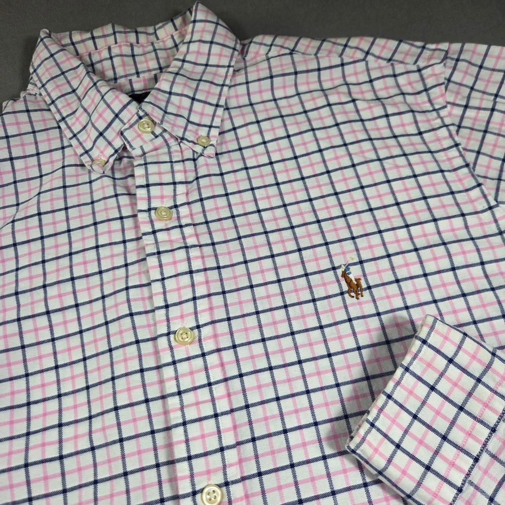 Ralph Lauren Mens Classic Fit Tattersall Check Button Down Shirt Pink Navy LG